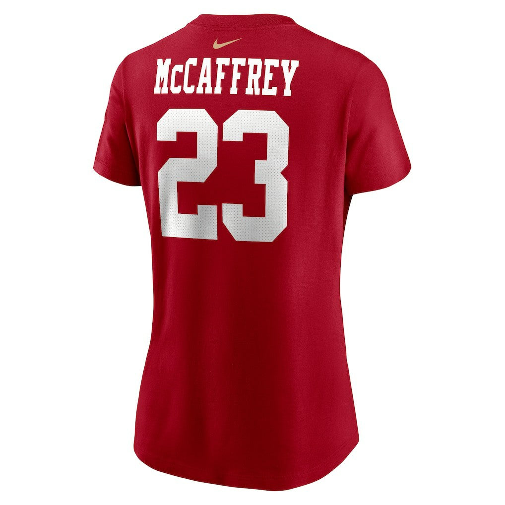 Nike Christian McCaffrey San Francisco 49ers Women's Player Name & Number T-Shirt Scarlet