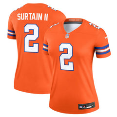 Nike Patrick Surtain II Denver Broncos Women's Alternate Legend Player Performance Top Mile High Collection 1977 Throwback Orange