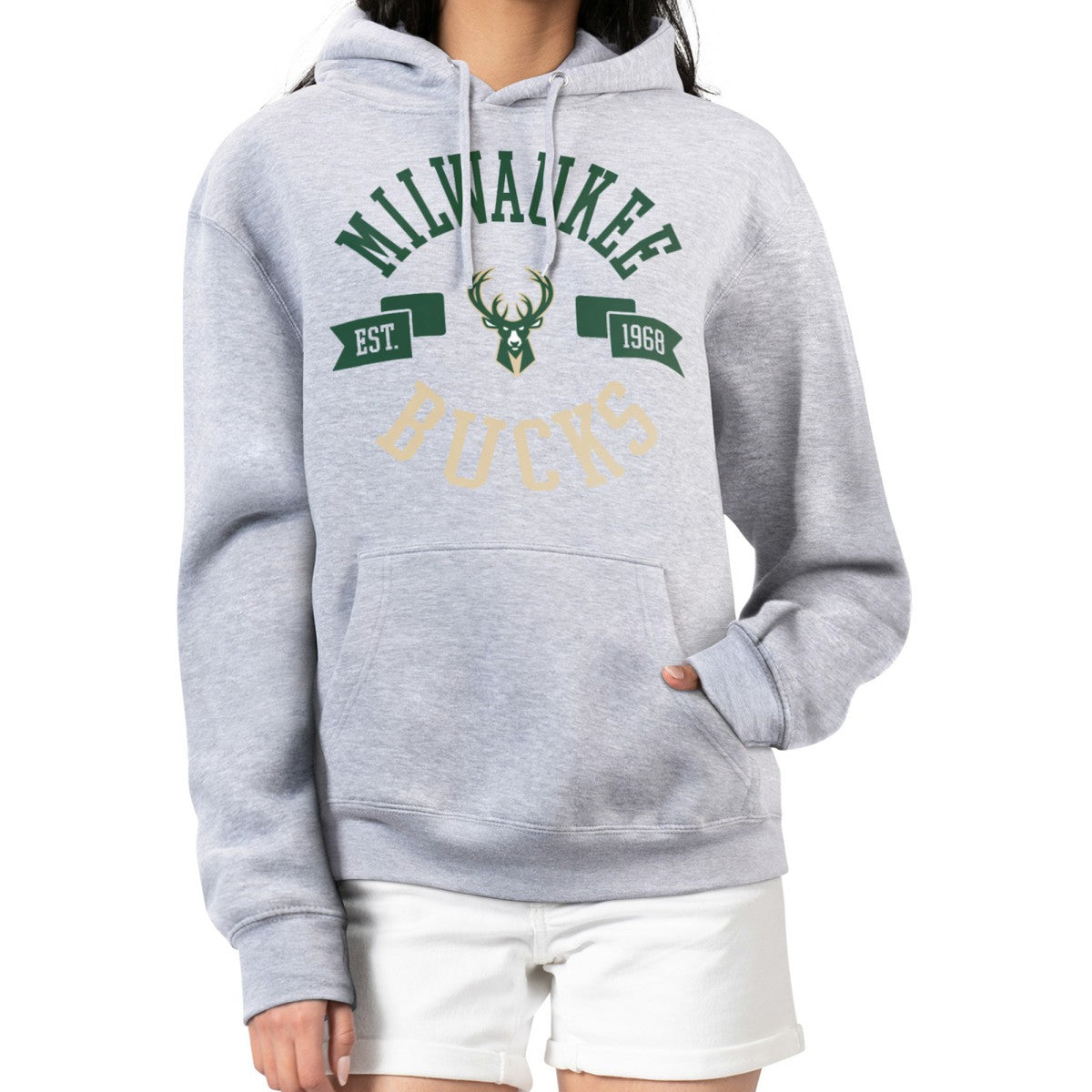 Milwaukee Bucks G-III 4Her by Carl Banks Women's City Pullover Hoodie Heather Gray