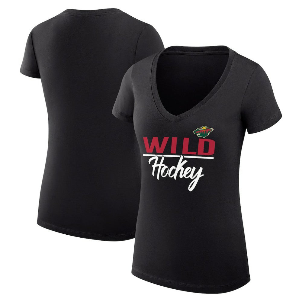 Minnesota Wild G-III 4Her by Carl Banks Women's Super-Slim Fit Lightweight Graphic V-Neck T-Shirt - Black - NHL 200602640