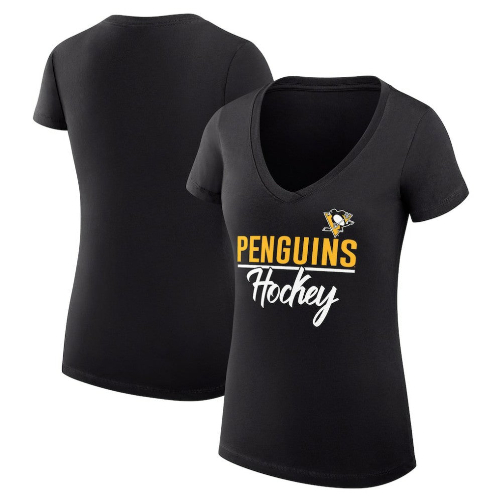 Pittsburgh Penguins G-III 4Her by Carl Banks Women's Super-Slim Fit Lightweight Graphic V-Neck T-Shirt - Black - NHL 200602645