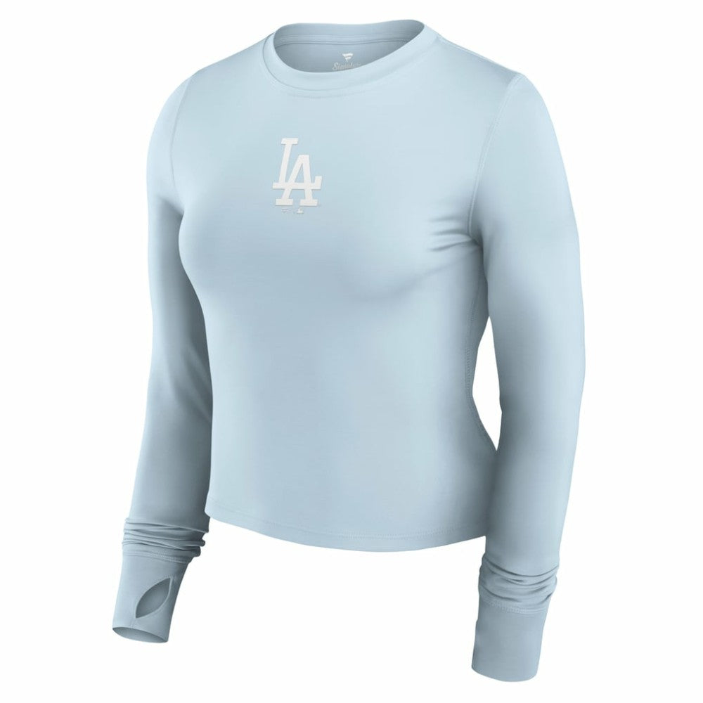 Los Angeles Dodgers Fanatics Women's Studio Fitted Long Sleeve Gym Top  - Light Blue - Fanatics Discount