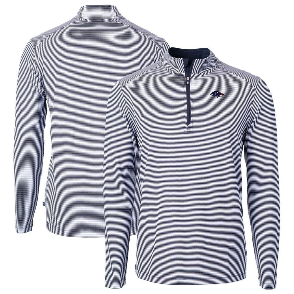 Baltimore Ravens Cutter & Buck Virtue Eco Pique Micro Stripe Recycled Quarter-Zip Pullover Top Navy/White