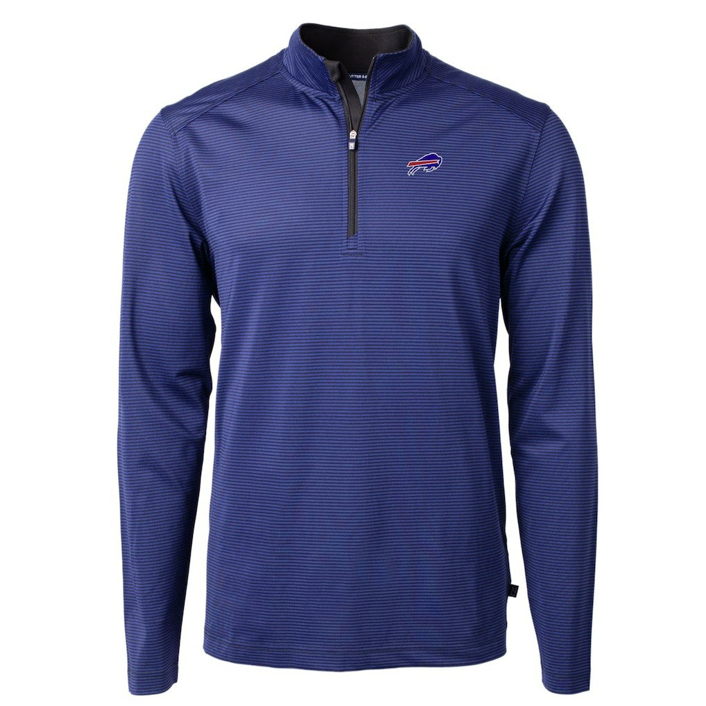 Buffalo Bills Cutter & Buck Virtue Eco Pique Micro Stripe Recycled Quarter-Zip Pullover Top Royal/Black