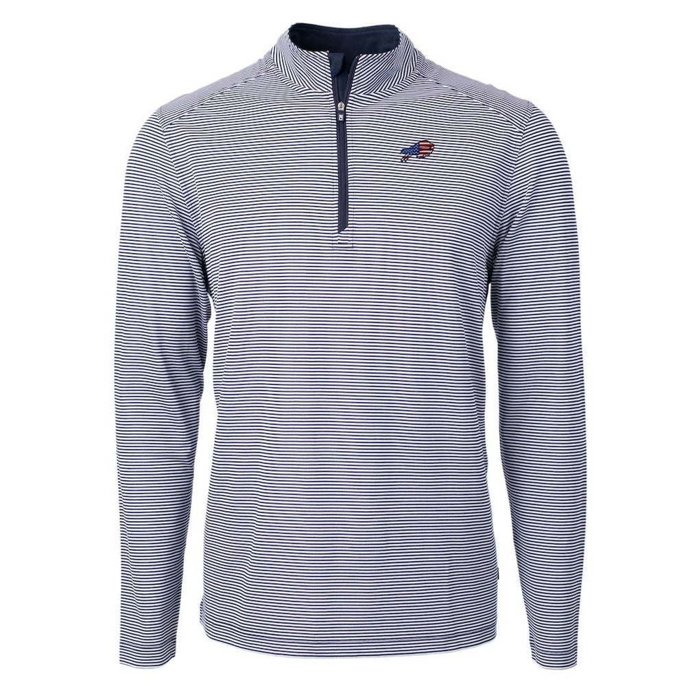 Buffalo Bills Cutter & Buck Virtue Eco Pique Micro Stripe Recycled Quarter-Zip Pullover Top Navy/White