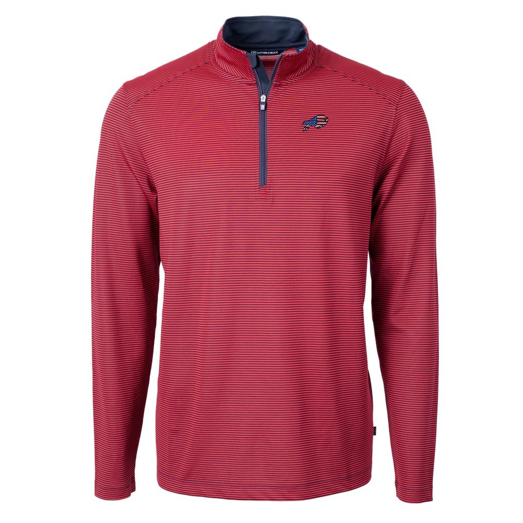 Buffalo Bills Cutter & Buck Virtue Eco Pique Micro Stripe Recycled Quarter-Zip Pullover Top Red/Navy