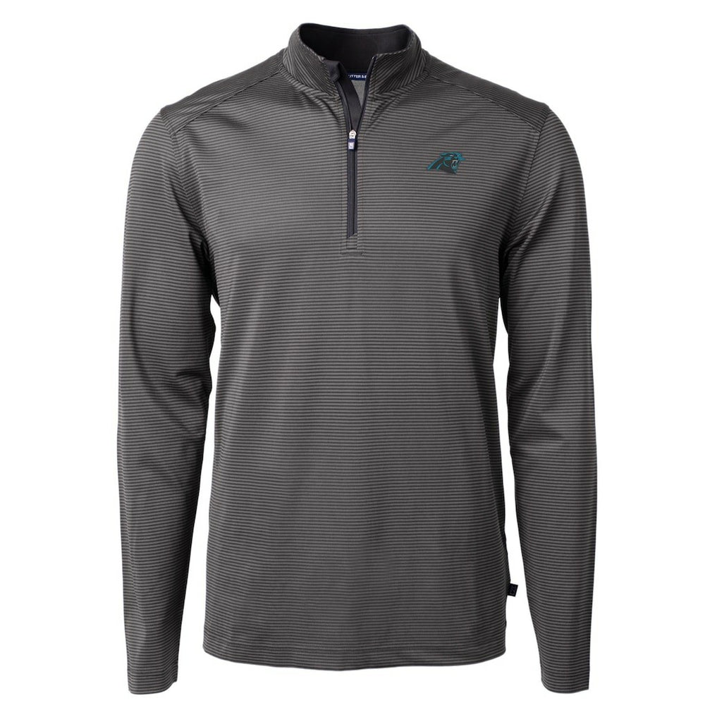 Carolina Panthers Cutter & Buck Virtue Eco Pique Micro Stripe Recycled Quarter-Zip Pullover Top Black/Gray