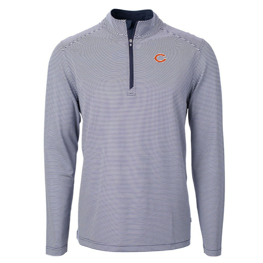 Chicago Bears Cutter & Buck Virtue Eco Pique Micro Stripe Recycled Quarter-Zip Pullover Top Navy/White