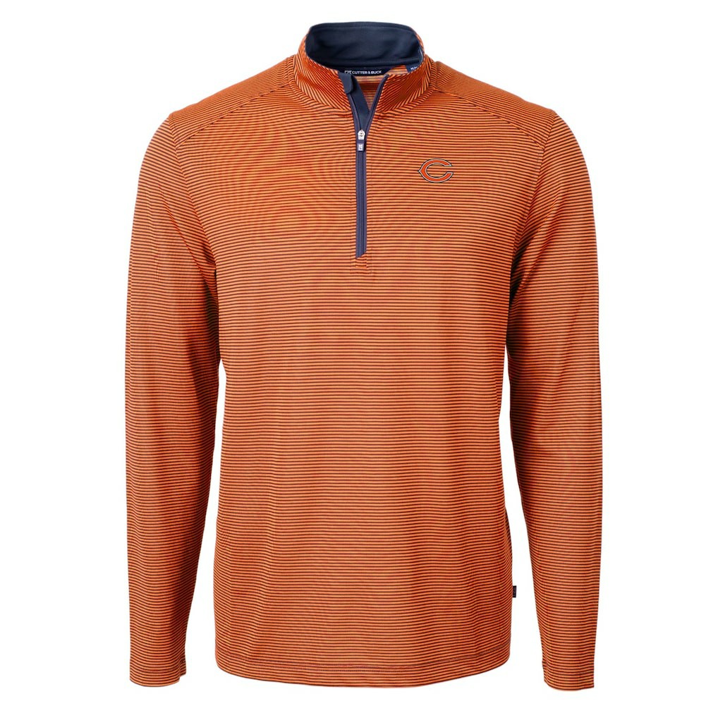 Chicago Bears Cutter & Buck Virtue Eco Pique Micro Stripe Recycled Quarter-Zip Pullover Top Orange/Navy