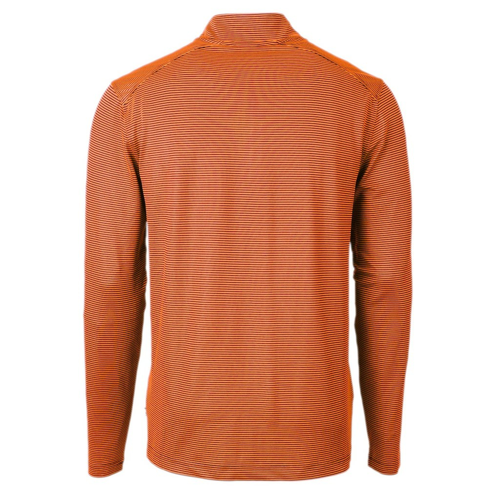 Chicago Bears Cutter & Buck Virtue Eco Pique Micro Stripe Recycled Quarter-Zip Pullover Top Orange/Navy