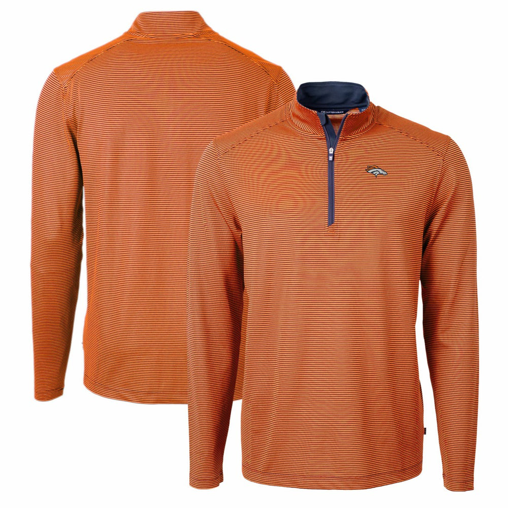 Denver Broncos Cutter & Buck Virtue Eco Pique Micro Stripe Recycled Quarter-Zip Pullover Top Orange/Navy