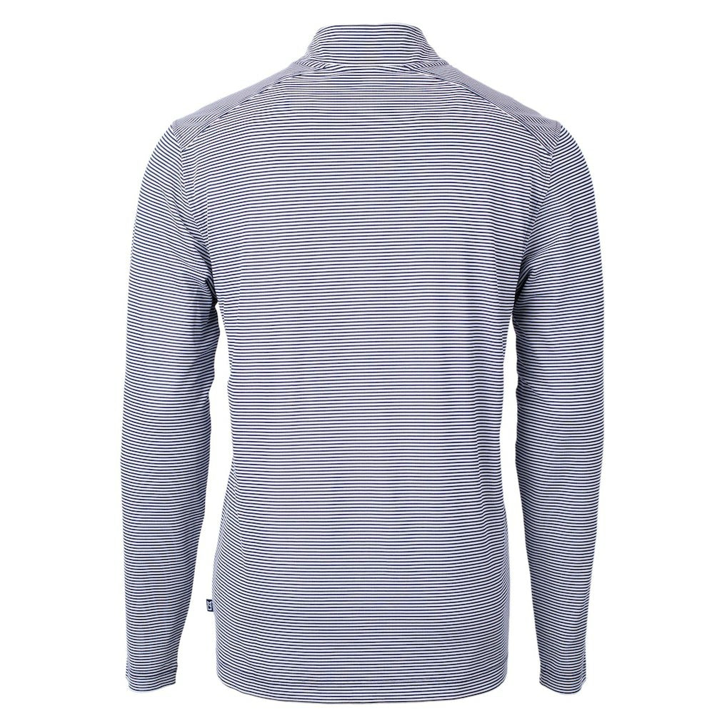Denver Broncos Cutter & Buck Virtue Eco Pique Micro Stripe Recycled Quarter-Zip Pullover Top Navy/White