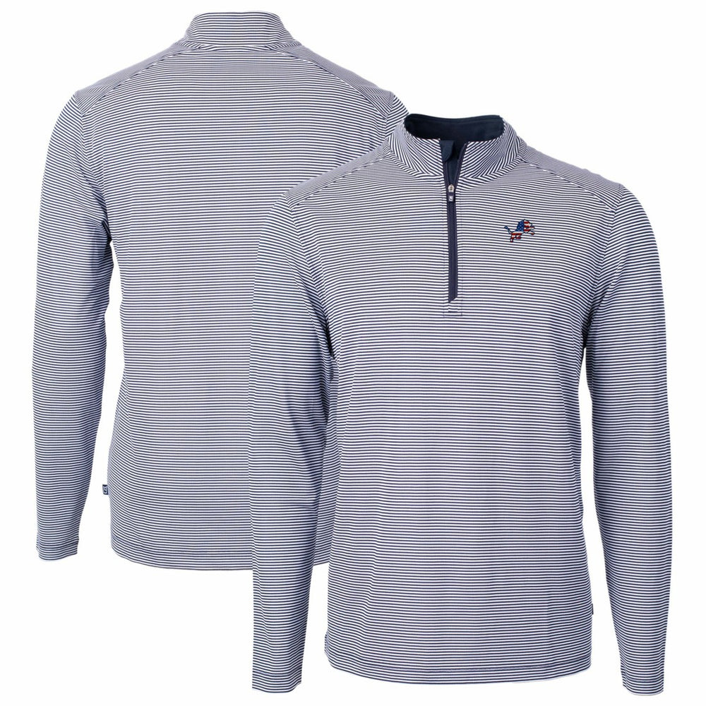 Detroit Lions Cutter & Buck Virtue Eco Pique Micro Stripe Recycled Quarter-Zip Pullover Top Navy/White