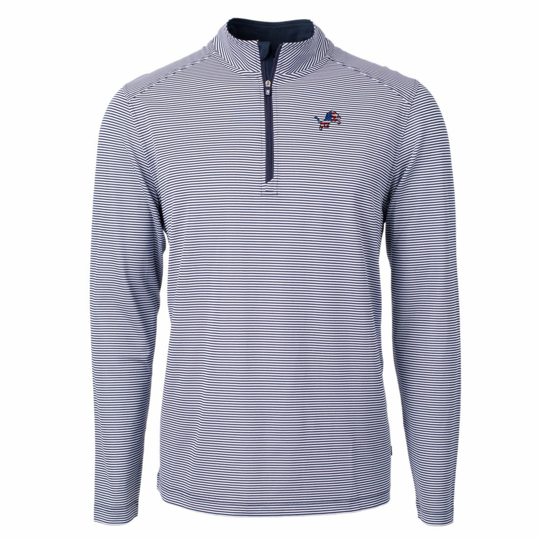 Detroit Lions Cutter & Buck Virtue Eco Pique Micro Stripe Recycled Quarter-Zip Pullover Top Navy/White