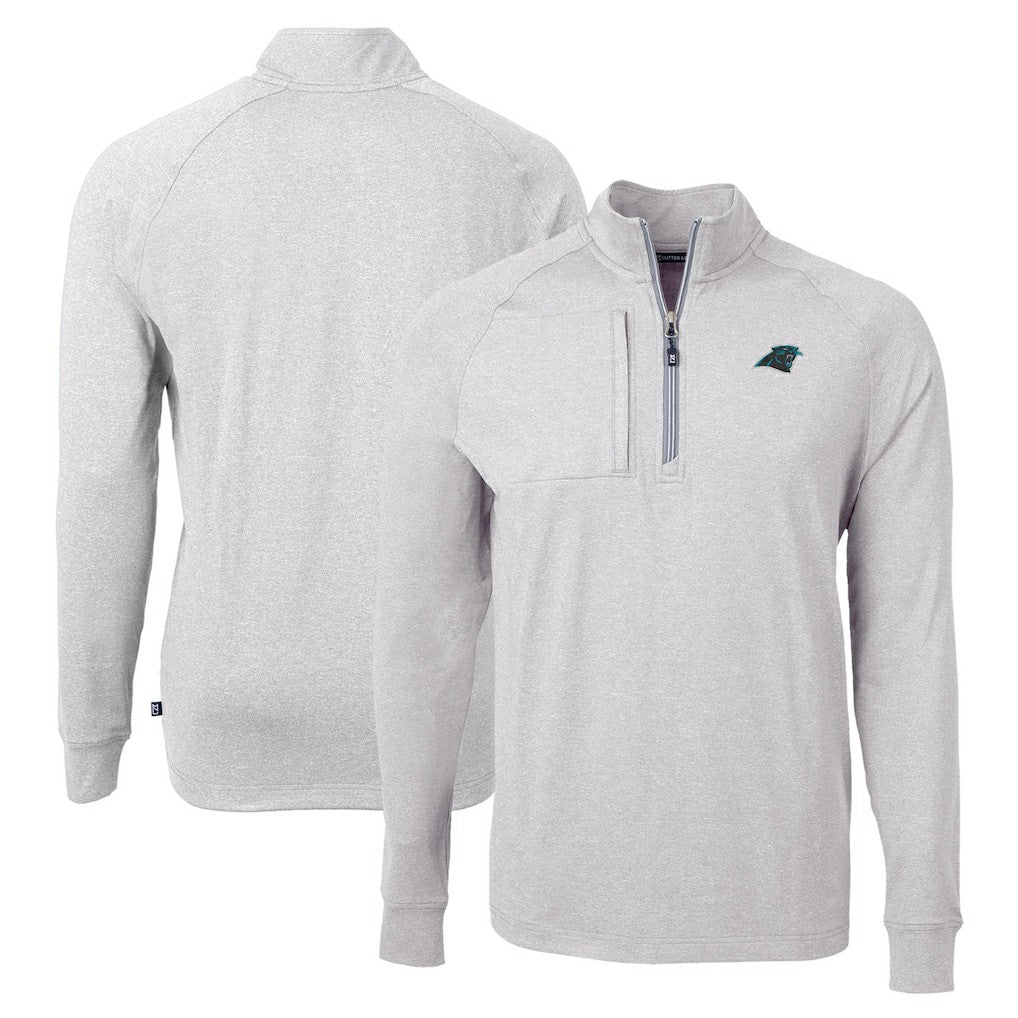 Carolina Panthers Cutter & Buck Adapt Eco Knit Quarter-Zip Pullover Top Heather Gray