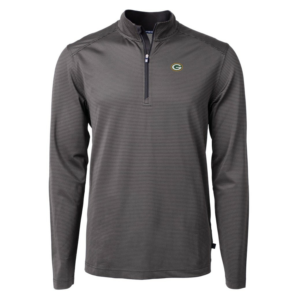 Green Bay Packers Cutter & Buck Virtue Eco Pique Micro Stripe Recycled Quarter-Zip Pullover Top Black/Gray