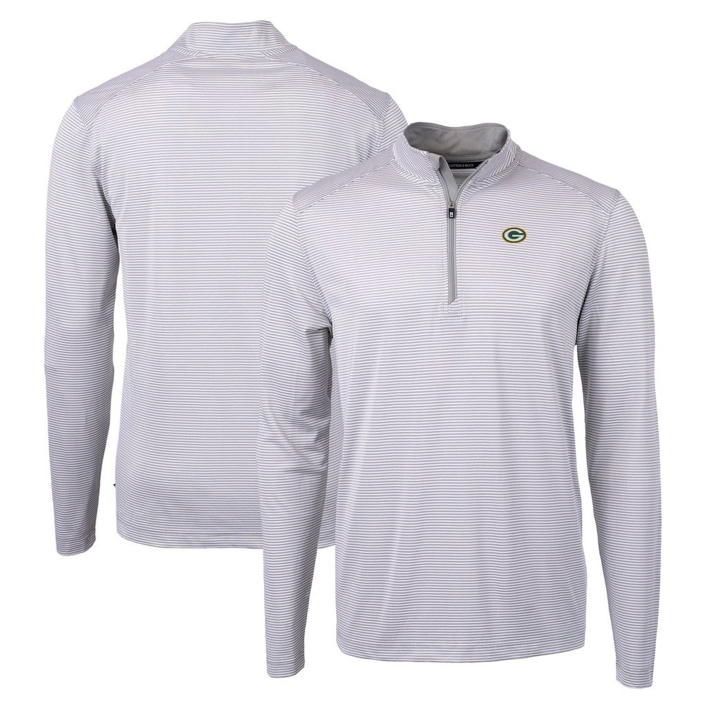 Green Bay Packers Cutter & Buck Virtue Eco Pique Micro Stripe Recycled Quarter-Zip Pullover Top Gray/White