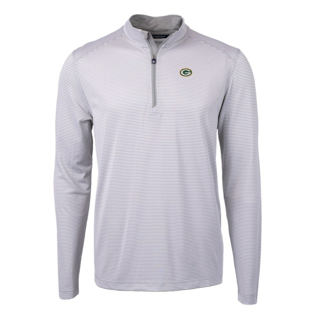 Green Bay Packers Cutter & Buck Virtue Eco Pique Micro Stripe Recycled Quarter-Zip Pullover Top Gray/White