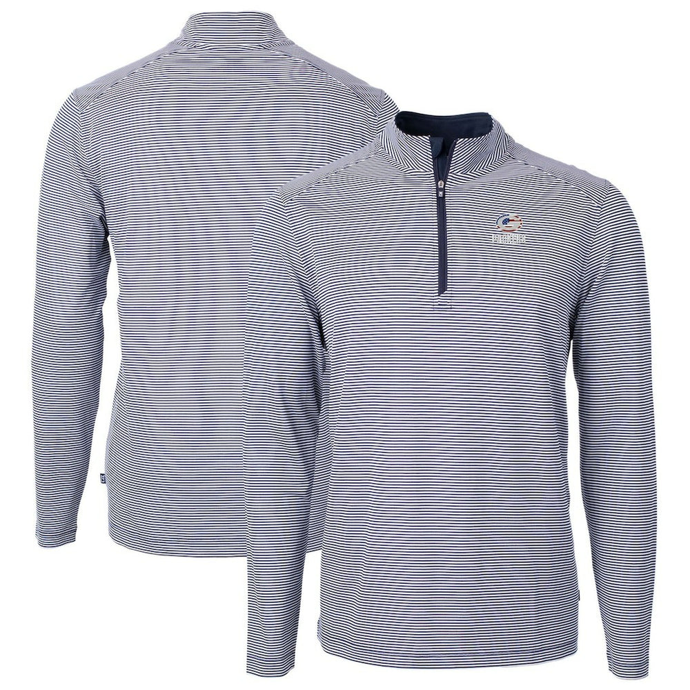 Green Bay Packers Cutter & Buck Virtue Eco Pique Micro Stripe Recycled Quarter-Zip Pullover Top Navy/White