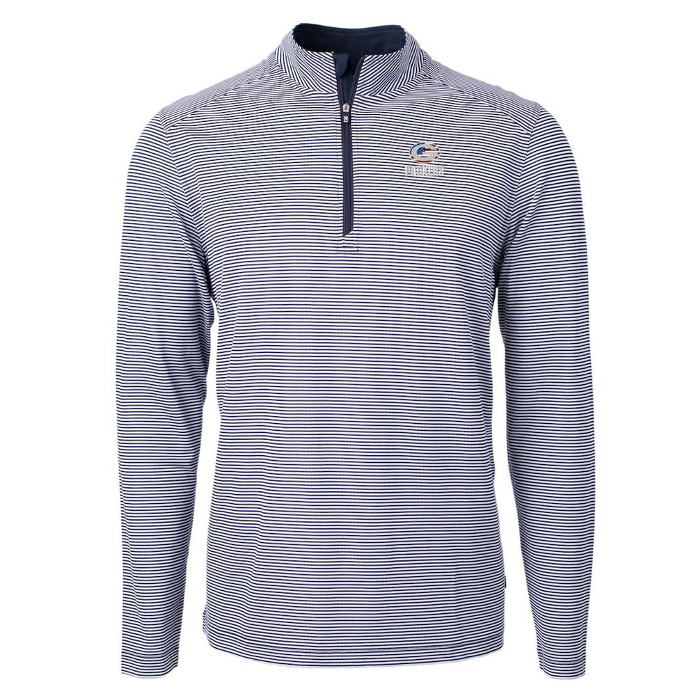 Green Bay Packers Cutter & Buck Virtue Eco Pique Micro Stripe Recycled Quarter-Zip Pullover Top Navy/White
