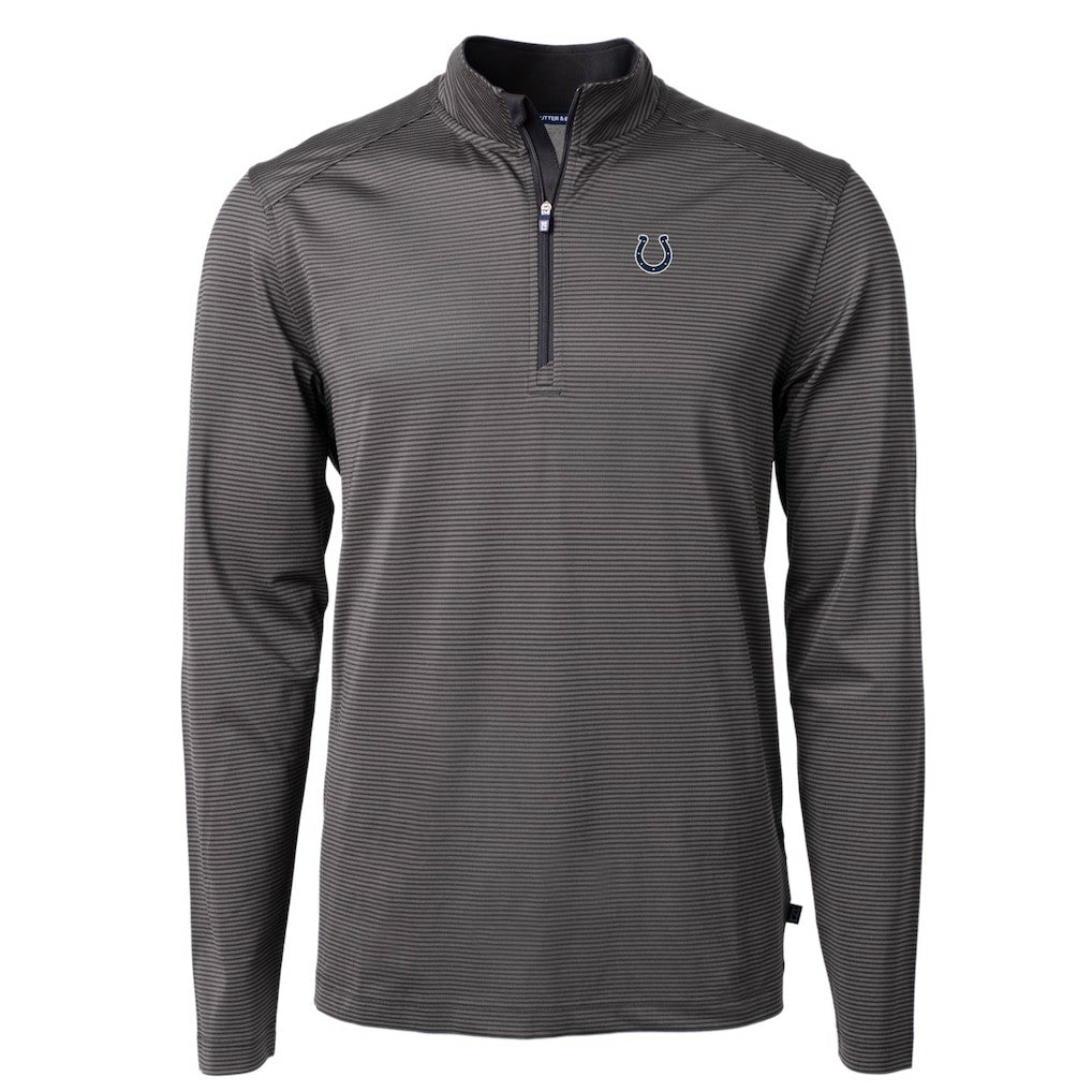 Indianapolis Colts Cutter & Buck Virtue Eco Pique Micro Stripe Recycled Quarter-Zip Pullover Top Black/Gray