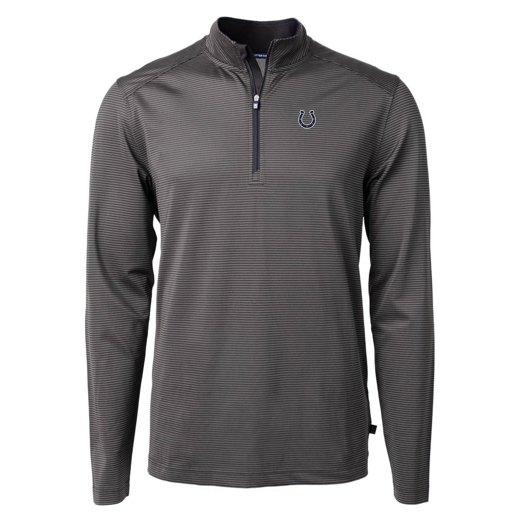 Indianapolis Colts Cutter & Buck Virtue Eco Pique Micro Stripe Recycled Quarter-Zip Pullover Top Black/Gray