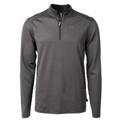 Indianapolis Colts Cutter & Buck Virtue Eco Pique Micro Stripe Recycled Quarter-Zip Pullover Top Black/Gray