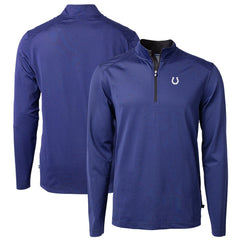 Indianapolis Colts Cutter & Buck Virtue Eco Pique Micro Stripe Recycled Quarter-Zip Pullover Top Royal/Black