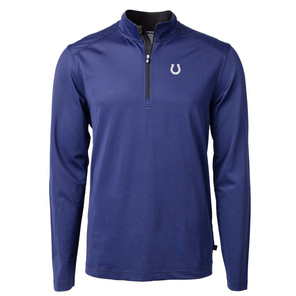 Indianapolis Colts Cutter & Buck Virtue Eco Pique Micro Stripe Recycled Quarter-Zip Pullover Top Royal/Black