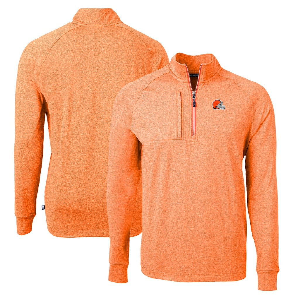 Cleveland Browns Cutter & Buck Adapt Eco Knit Quarter-Zip Pullover Top Heather Orange