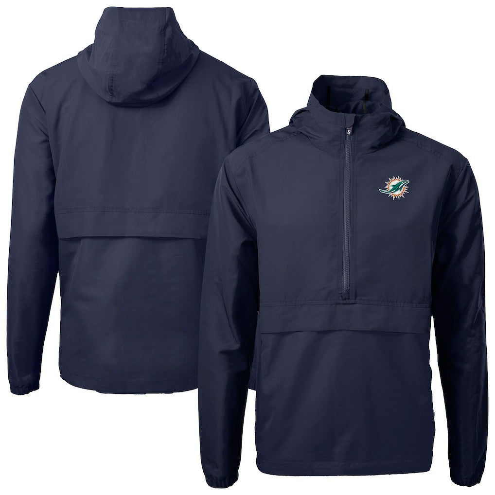 Miami Dolphins Cutter & Buck Charter Eco Recycled Anorak Half-Zip Jacket Blue