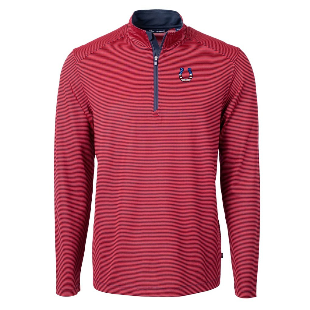 Indianapolis Colts Cutter & Buck Virtue Eco Pique Micro Stripe Recycled Quarter-Zip Pullover Top Red/Navy