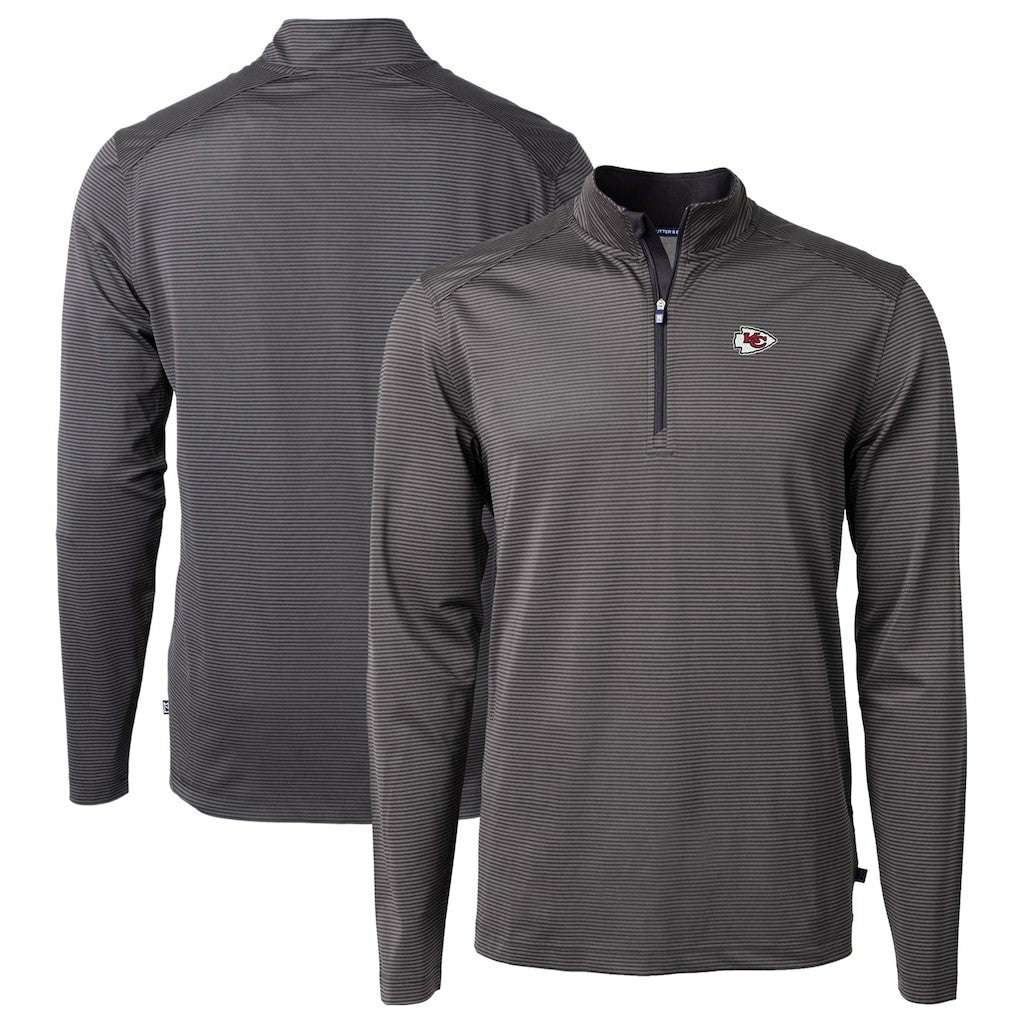 Kansas City Chiefs Cutter & Buck Virtue Eco Pique Micro Stripe Recycled Quarter-Zip Pullover Top Black/Gray