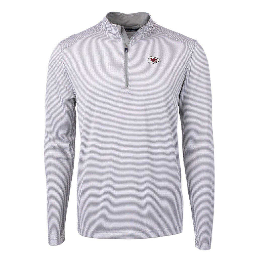 Kansas City Chiefs Cutter & Buck Virtue Eco Pique Micro Stripe Recycled Quarter-Zip Pullover Top Gray/White
