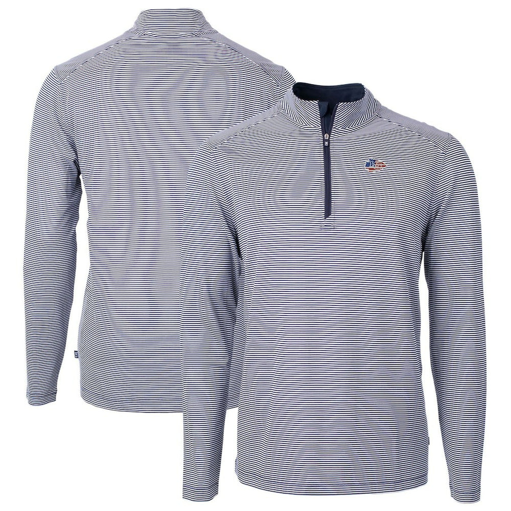 Kansas City Chiefs Cutter & Buck Virtue Eco Pique Micro Stripe Recycled Quarter-Zip Pullover Top Navy/White