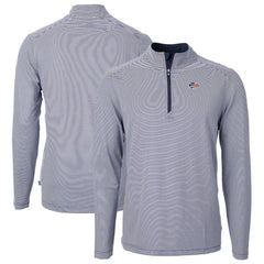 Kansas City Chiefs Cutter & Buck Virtue Eco Pique Micro Stripe Recycled Quarter-Zip Pullover Top Navy/White