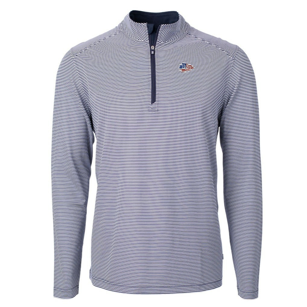 Kansas City Chiefs Cutter & Buck Virtue Eco Pique Micro Stripe Recycled Quarter-Zip Pullover Top Navy/White