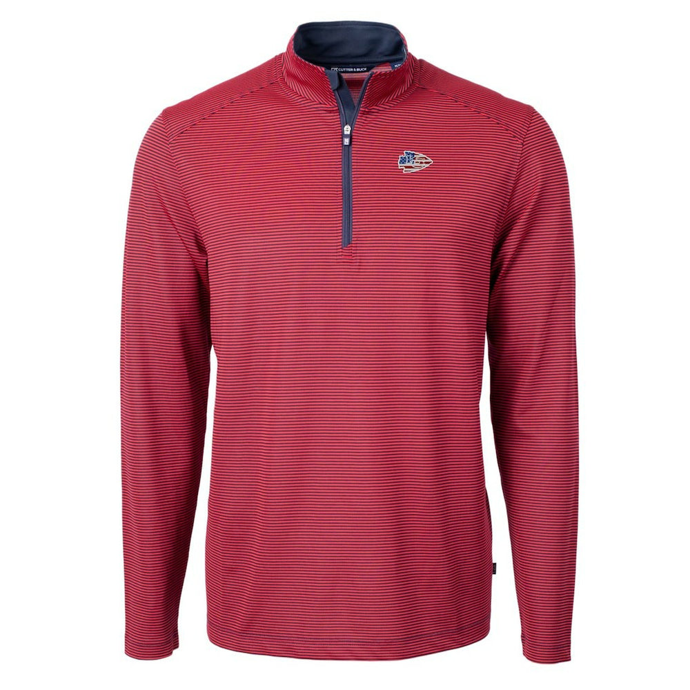 Kansas City Chiefs Cutter & Buck Virtue Eco Pique Micro Stripe Recycled Quarter-Zip Pullover Top Red/Navy