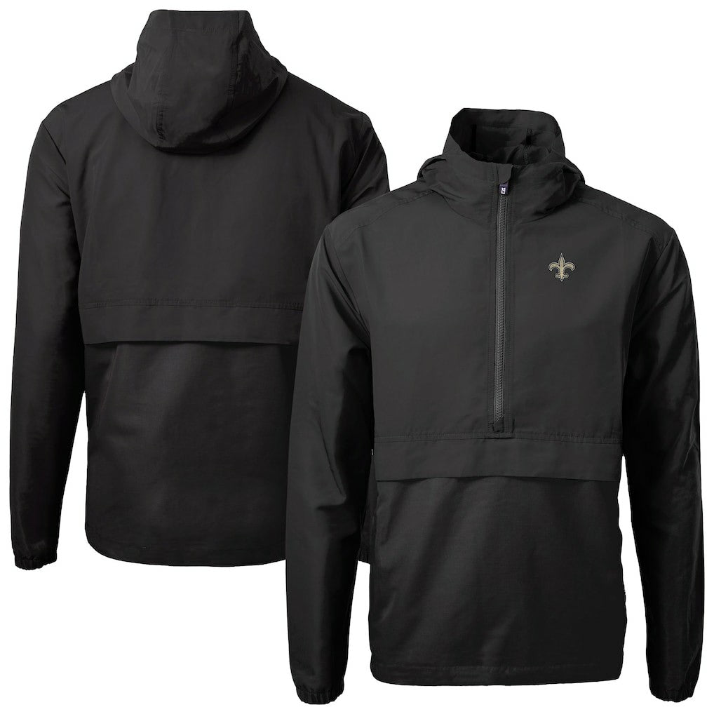 New Orleans Saints Cutter & Buck Charter Eco Recycled Anorak Half-Zip Jacket Black