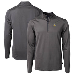 Minnesota Vikings Cutter & Buck Virtue Eco Pique Micro Stripe Recycled Quarter-Zip Pullover Top Black/Gray