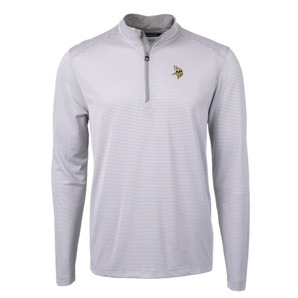 Minnesota Vikings Cutter & Buck Virtue Eco Pique Micro Stripe Recycled Quarter-Zip Pullover Top Gray/White