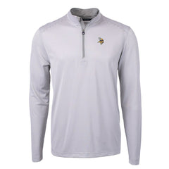 Minnesota Vikings Cutter & Buck Virtue Eco Pique Micro Stripe Recycled Quarter-Zip Pullover Top Gray/White