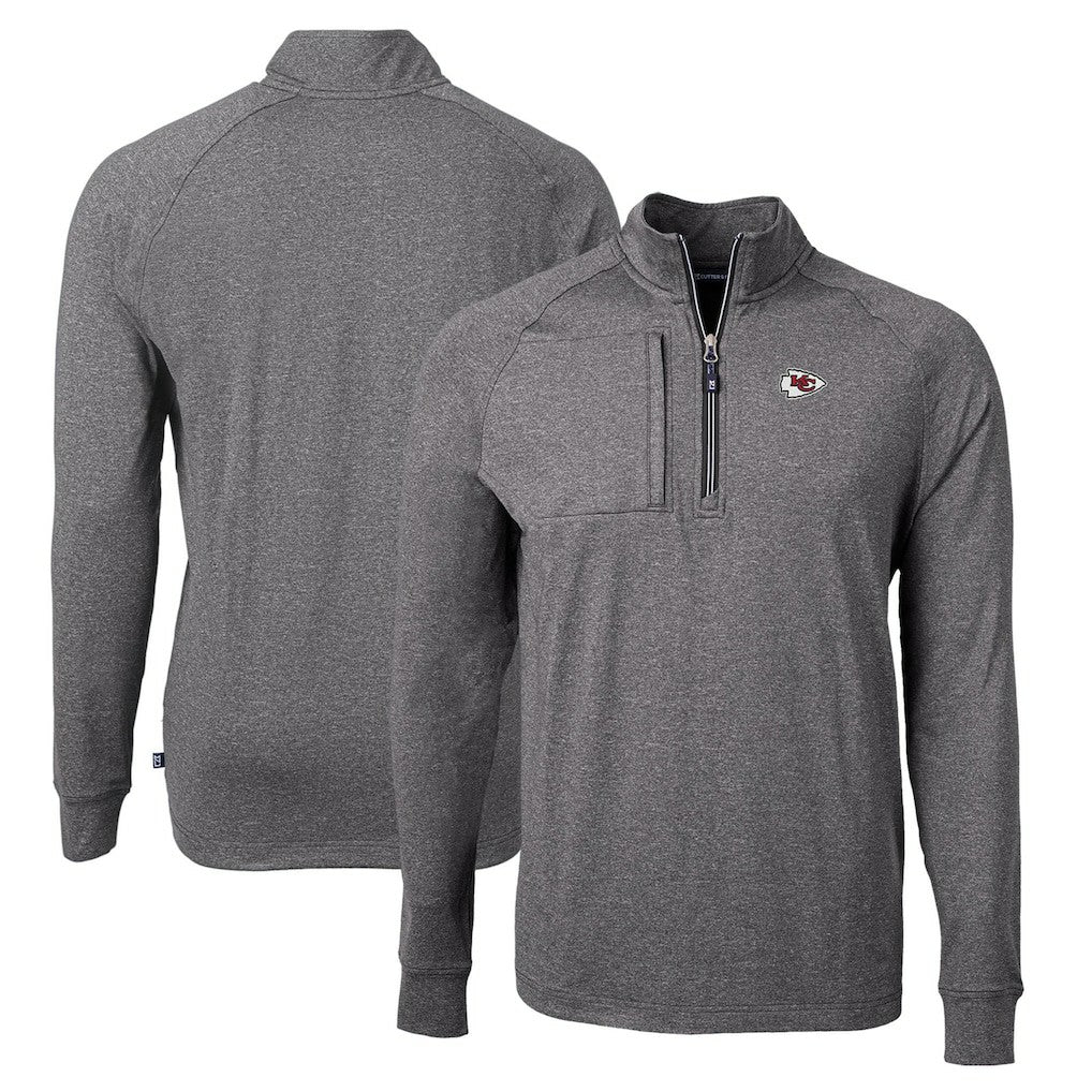 Kansas City Chiefs Cutter & Buck Adapt Eco Knit Quarter-Zip Pullover Top Heather Black