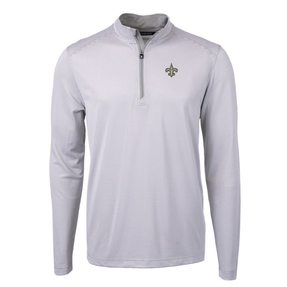 New Orleans Saints Cutter & Buck Virtue Eco Pique Micro Stripe Recycled Quarter-Zip Pullover Top Gray/White
