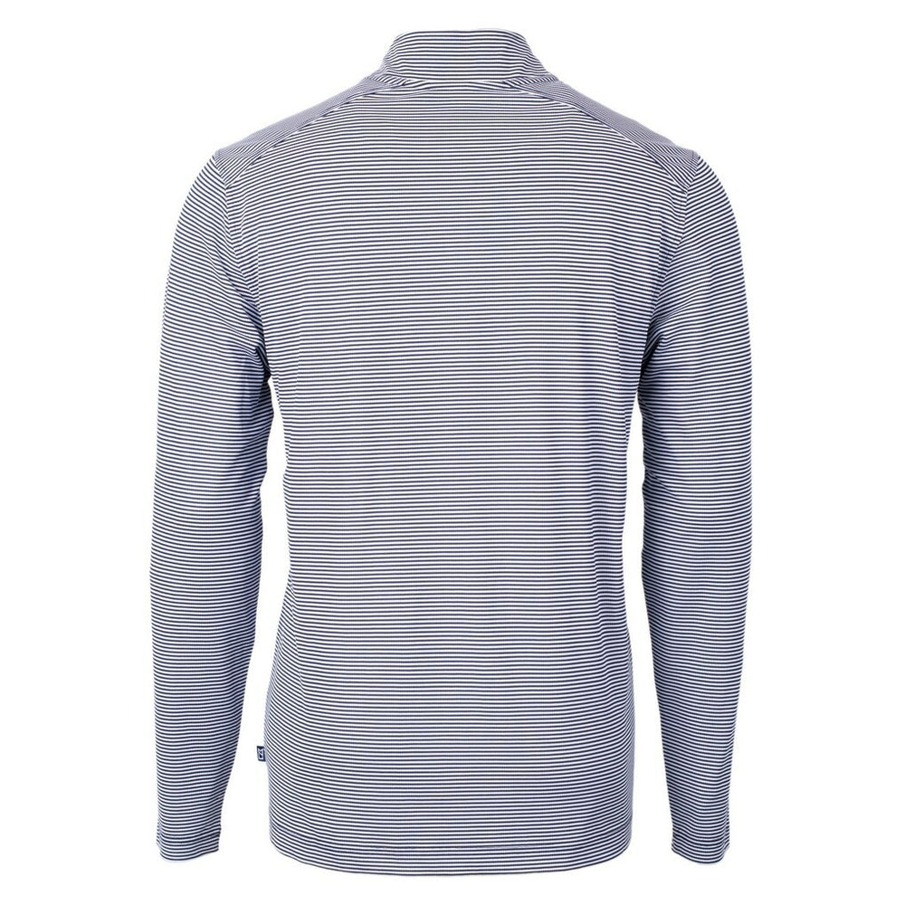 New Orleans Saints Cutter & Buck Virtue Eco Pique Micro Stripe Recycled Quarter-Zip Pullover Top Navy/White