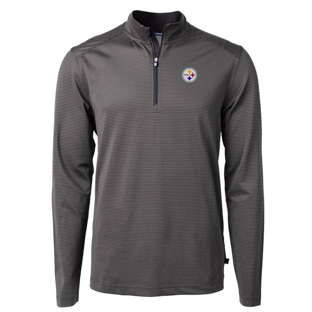 Pittsburgh Steelers Cutter & Buck Virtue Eco Pique Micro Stripe Recycled Quarter-Zip Pullover Top Black/Gray