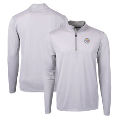 Pittsburgh Steelers Cutter & Buck Virtue Eco Pique Micro Stripe Recycled Quarter-Zip Pullover Top Gray/White