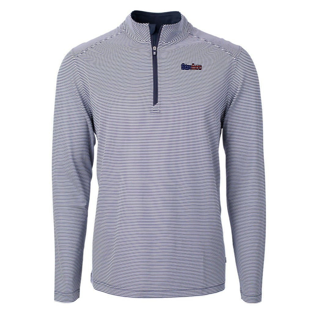 Pittsburgh Steelers Cutter & Buck Virtue Eco Pique Micro Stripe Recycled Quarter-Zip Pullover Top Navy/White