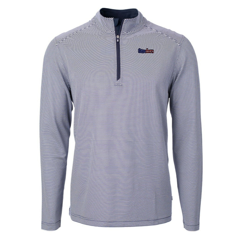 Pittsburgh Steelers Cutter & Buck Virtue Eco Pique Micro Stripe Recycled Quarter-Zip Pullover Top Navy/White