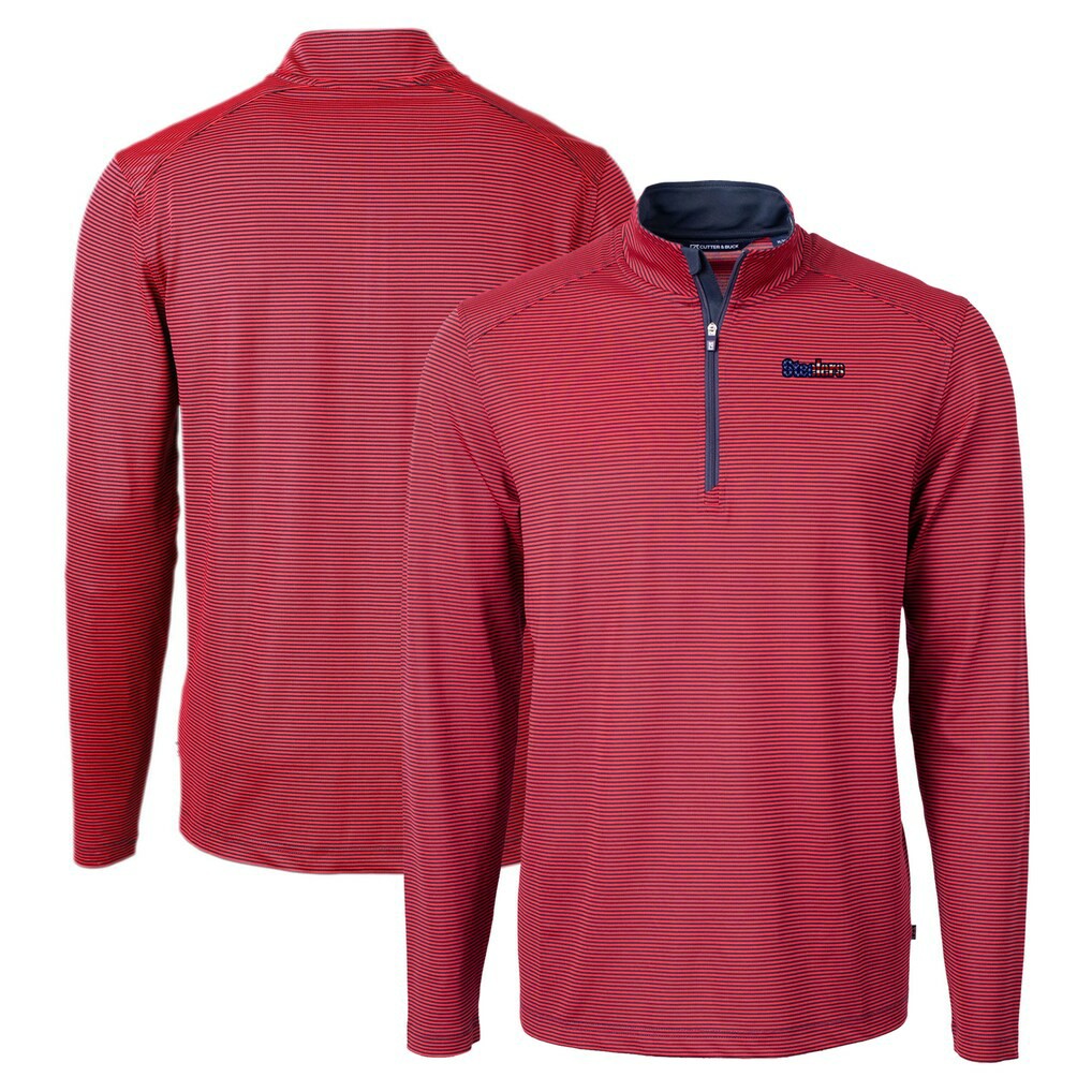 Pittsburgh Steelers Cutter & Buck Virtue Eco Pique Micro Stripe Recycled Quarter-Zip Pullover Top Red/Navy